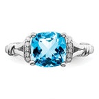 14k White Gold Blue Topaz and Diamond Ring