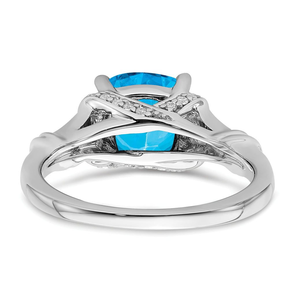 14k White Gold Blue Topaz and Diamond Ring