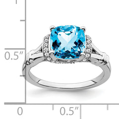 14k White Gold Blue Topaz and Diamond Ring