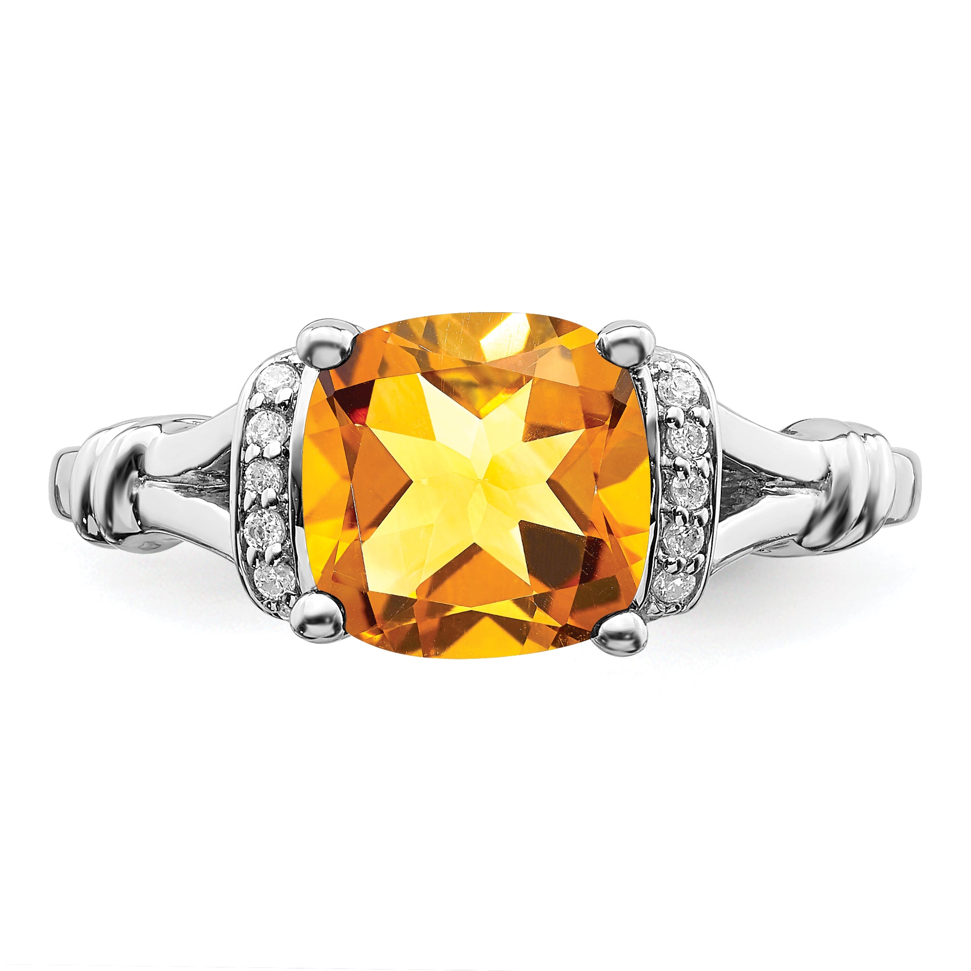 14k White Gold Citrine and Diamond Ring