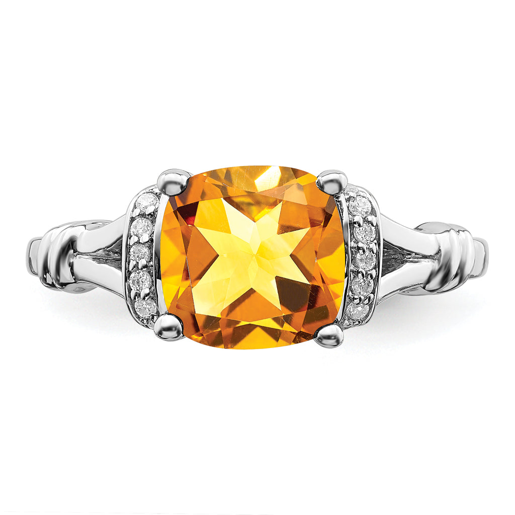 14k White Gold Citrine and Diamond Ring