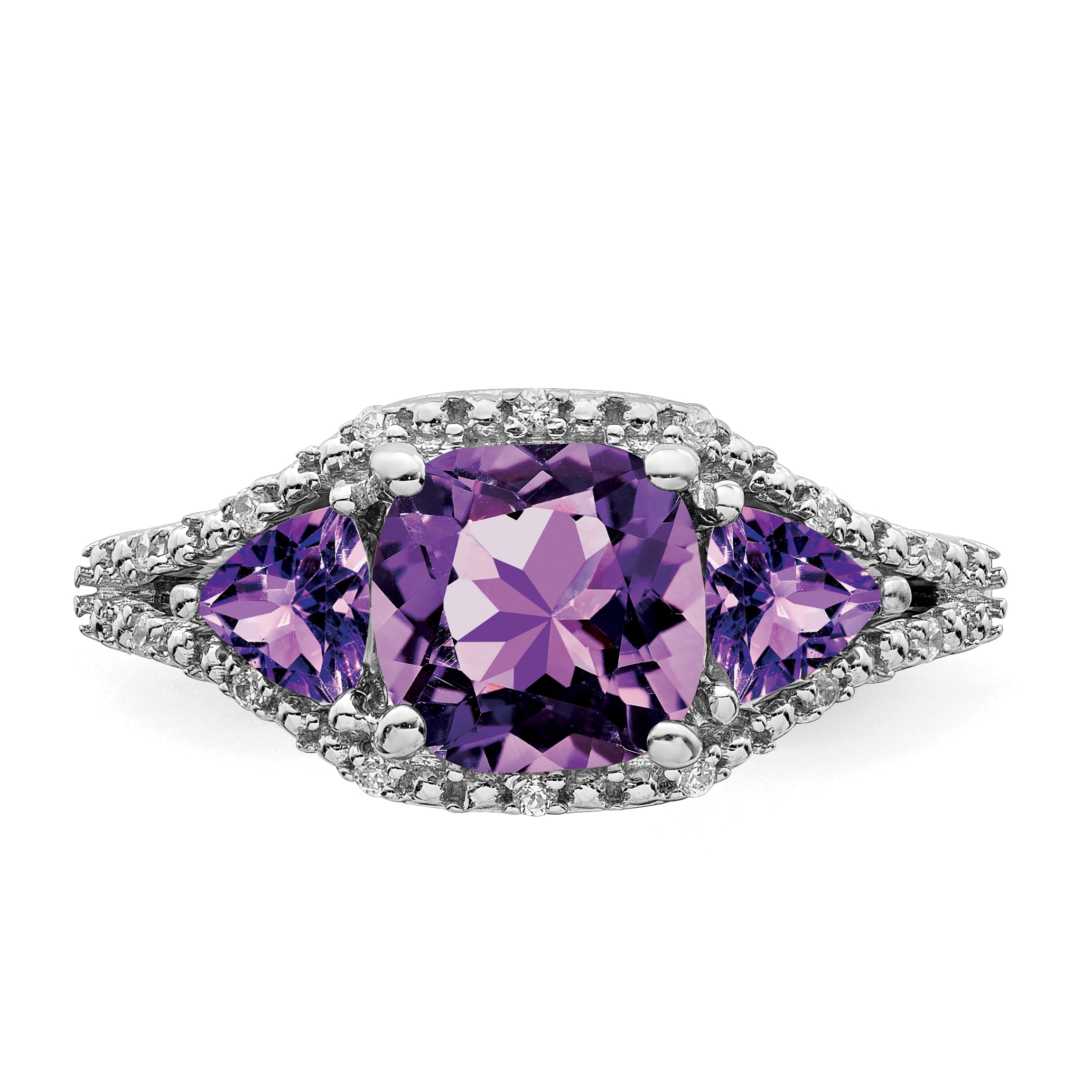 14k White Gold Amethyst and Diamond Ring
