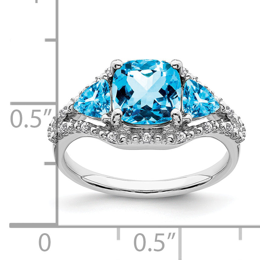 10k White Gold 3 Stone Blue Topaz and Diamond Ring Secondary image