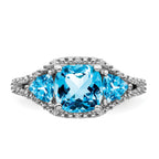 14k White Gold Blue Topaz and Diamond Ring