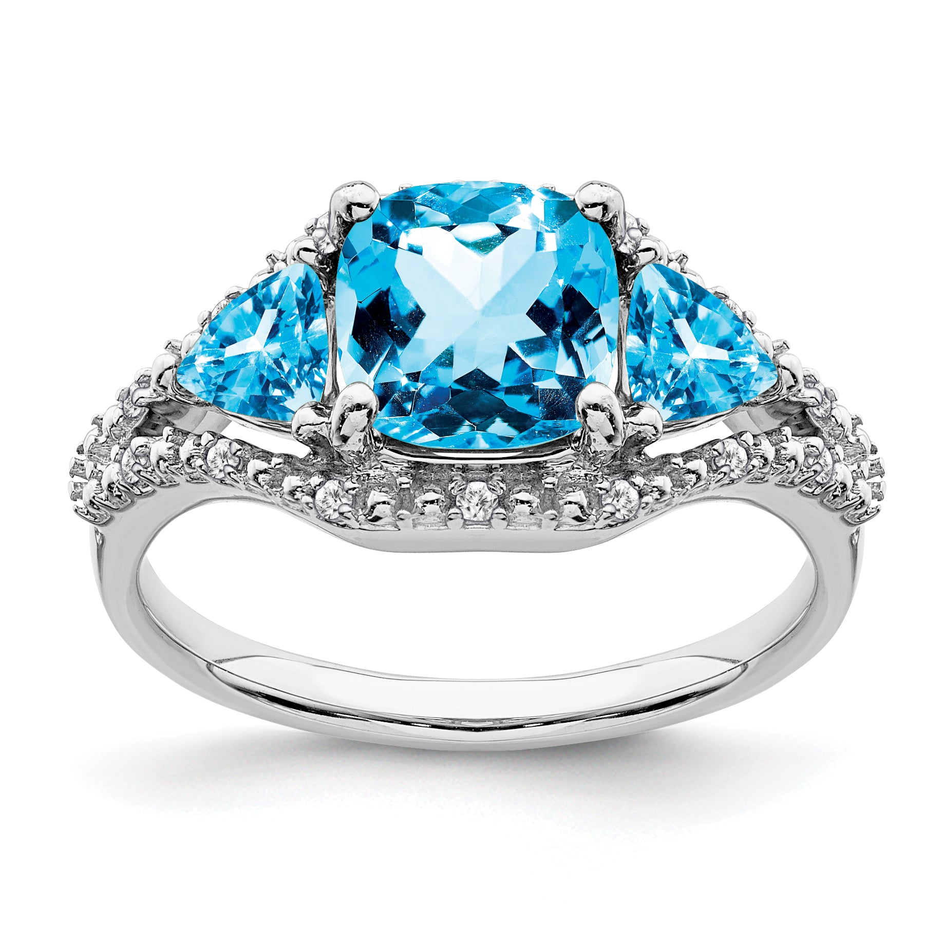 14k White Gold Blue Topaz and Diamond Ring Main image