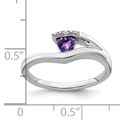 10k White Gold Trillion Amethyst and Diamond Ring