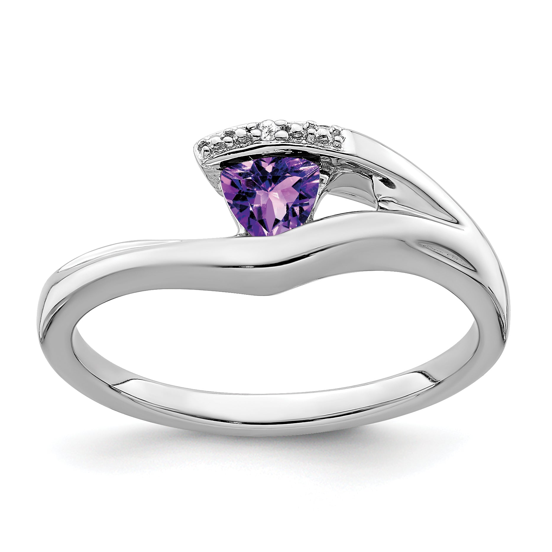 10k White Gold Trillion Amethyst and Diamond Ring Main image
