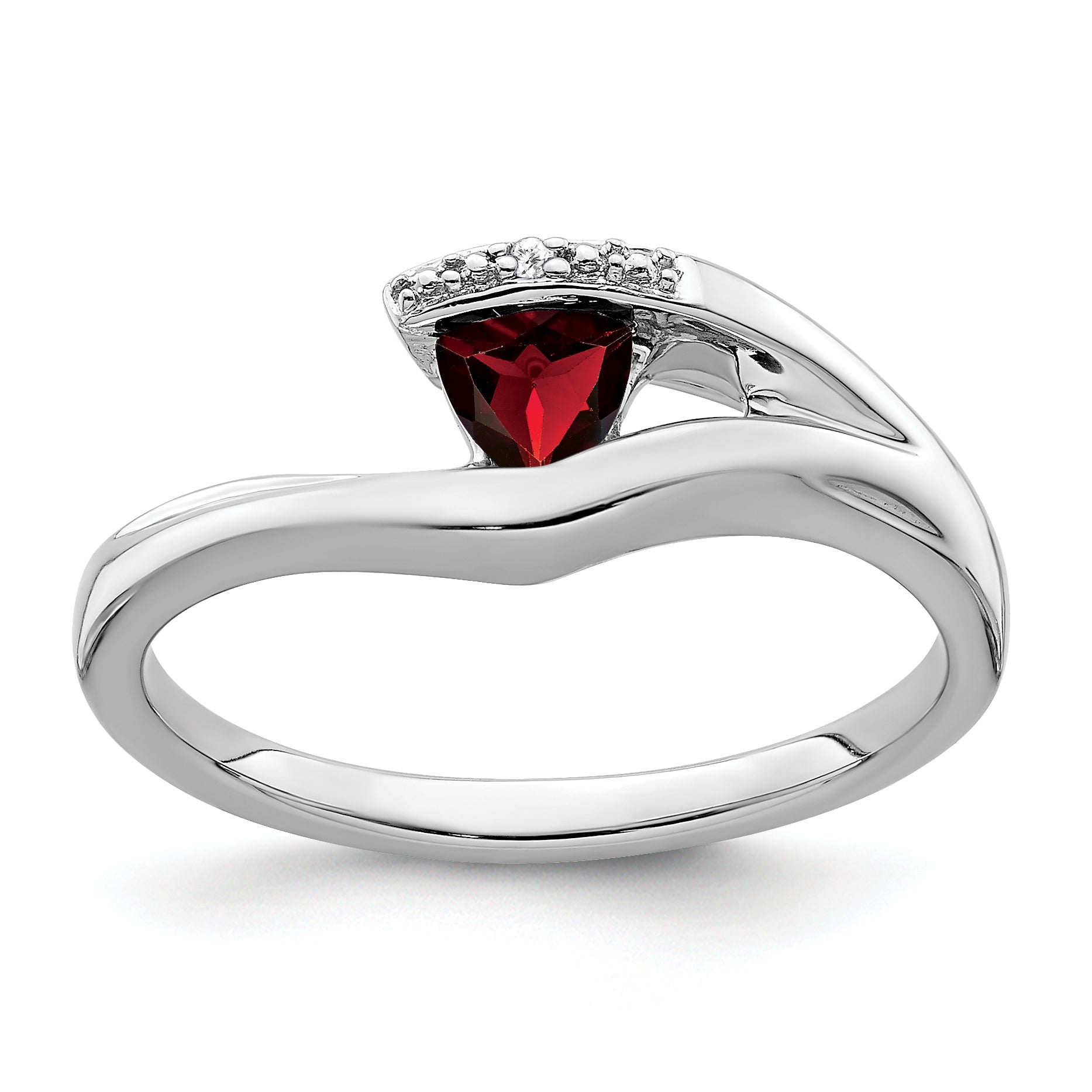 10k White Gold Trillion Garnet and Diamond Ring