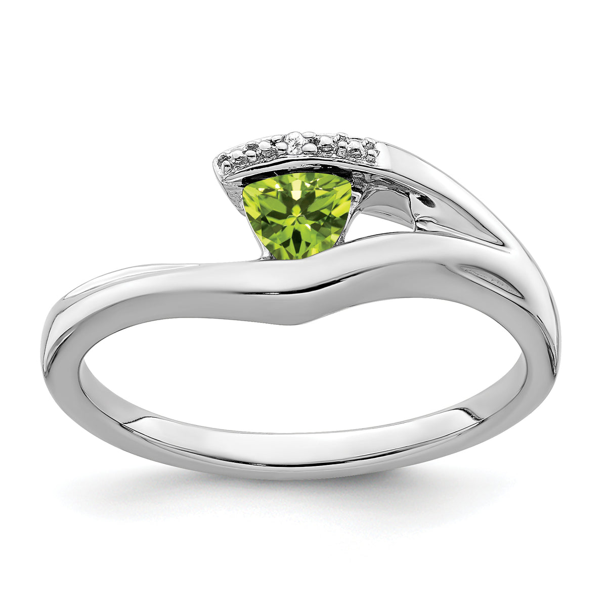 10k White Gold Trillion Peridot and Diamond Ring