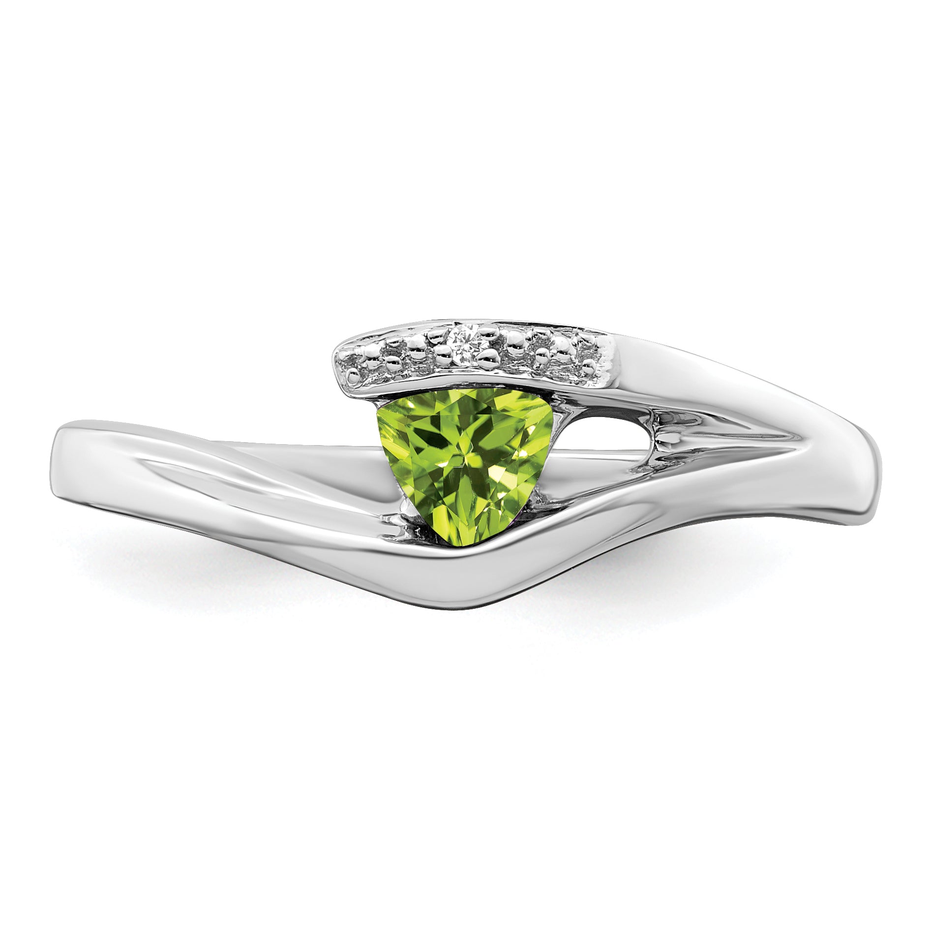 14k White Gold Trillion Peridot and Diamond Ring