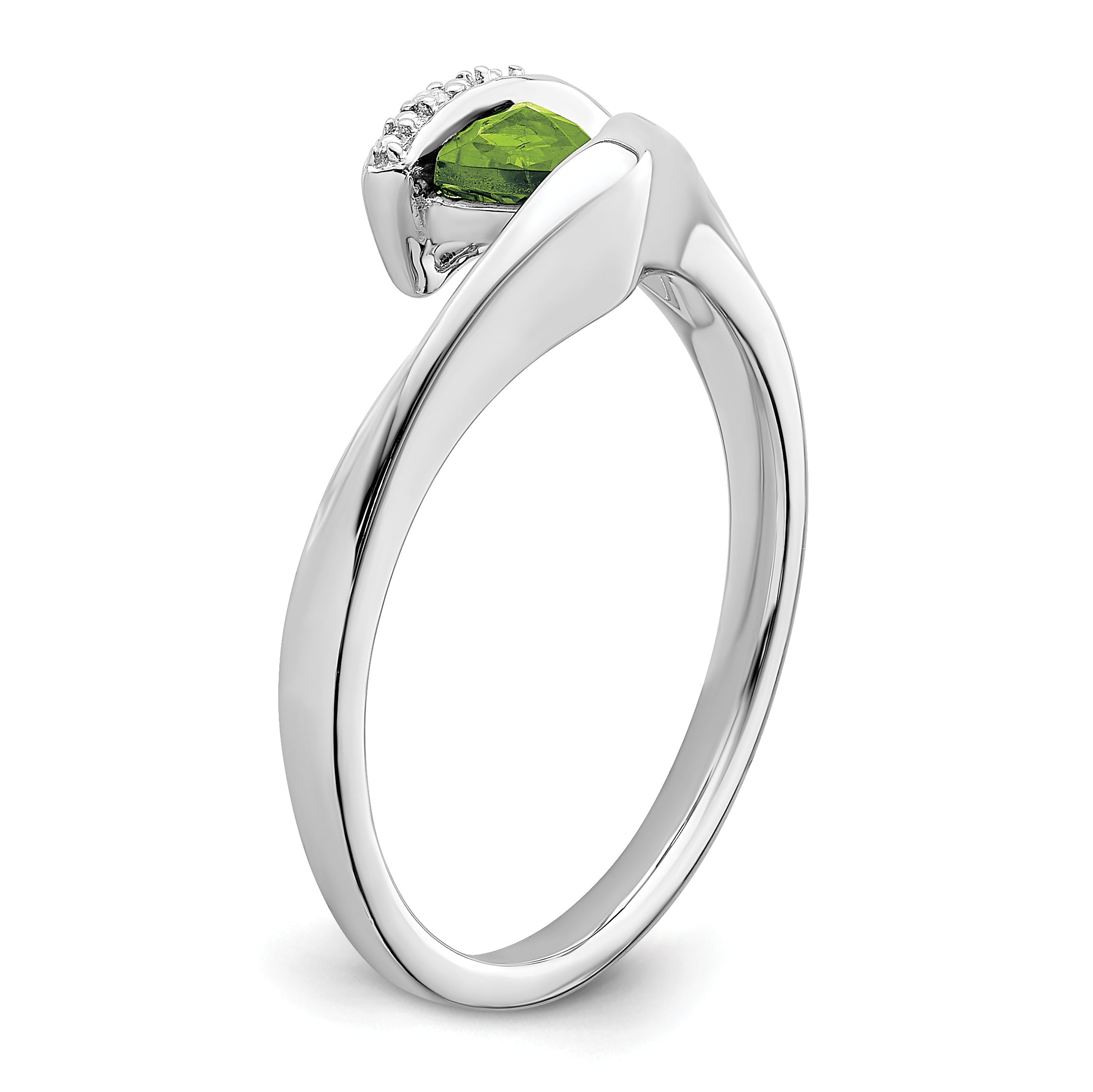 14k White Gold Trillion Peridot and Diamond Ring