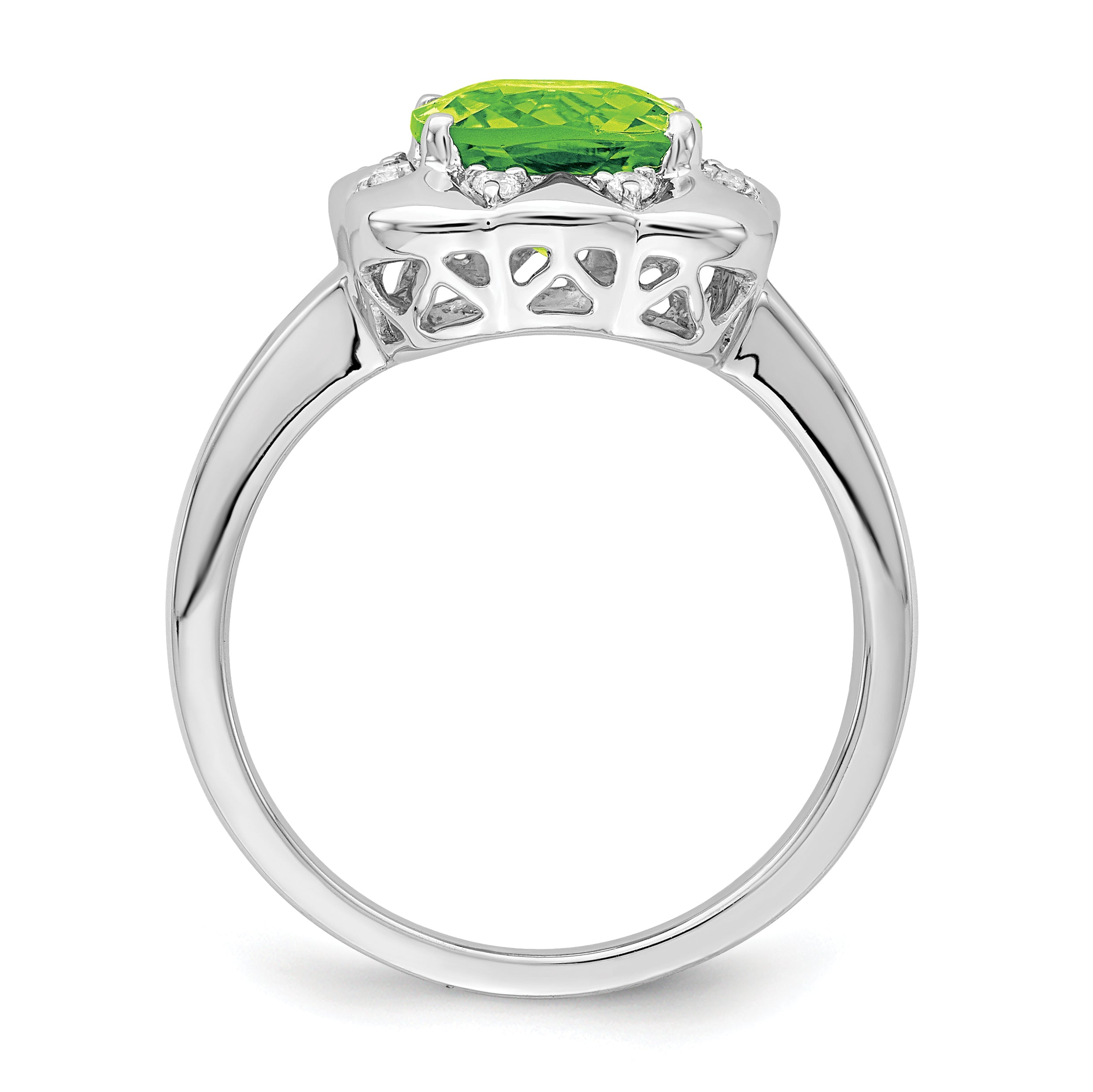 14k White Gold Peridot and Diamond Ring