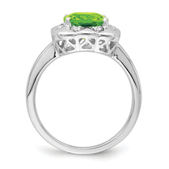 14k White Gold Peridot and Diamond Ring