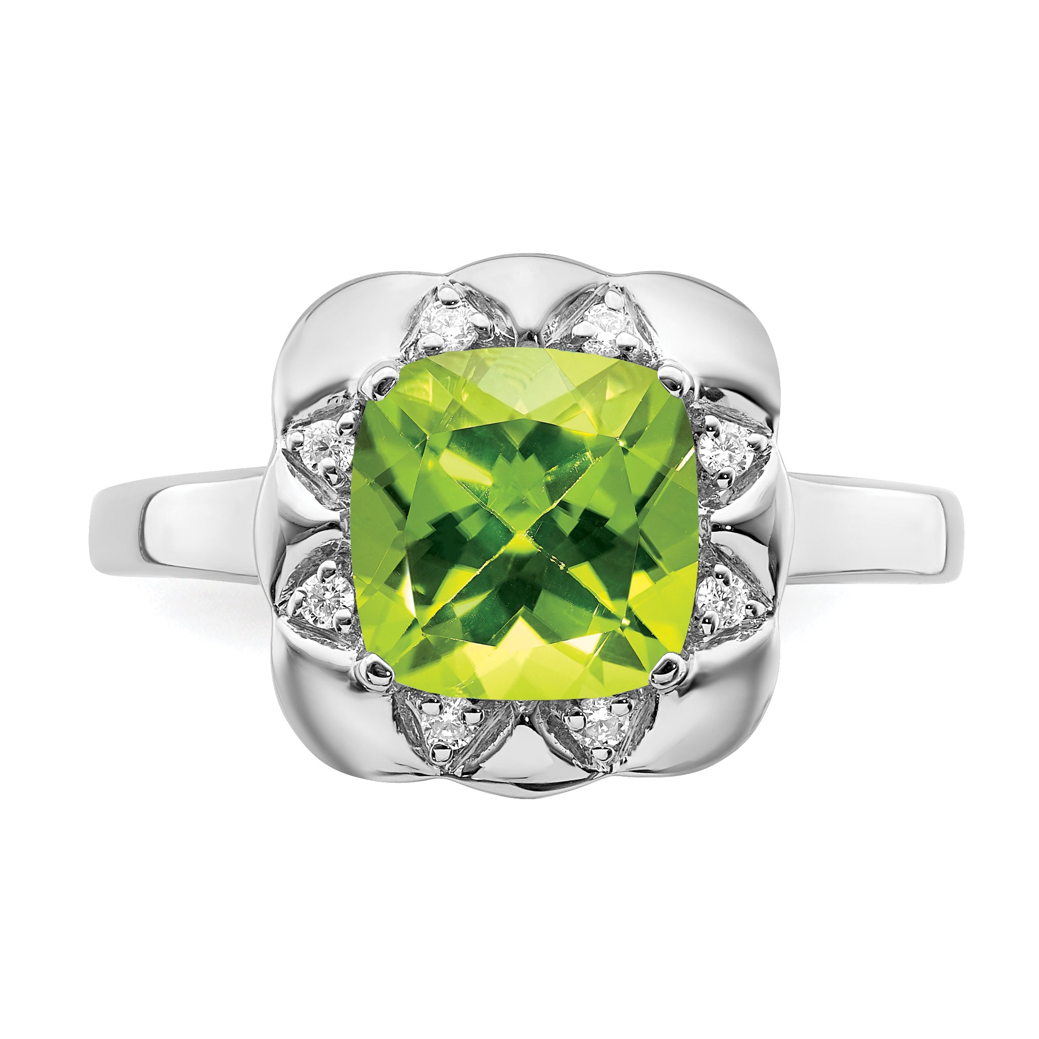 14k White Gold Peridot and Diamond Ring