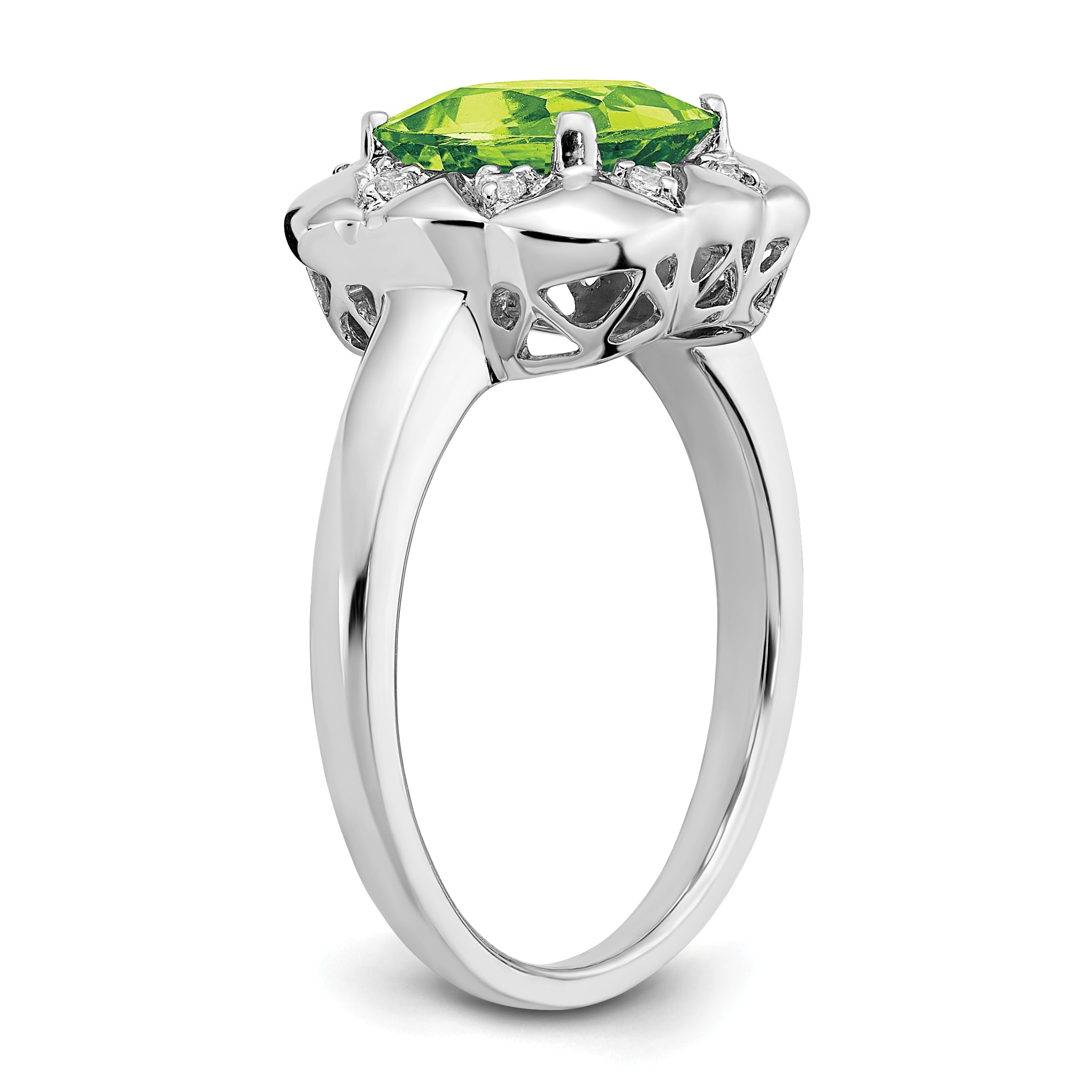 14k White Gold Peridot and Diamond Ring