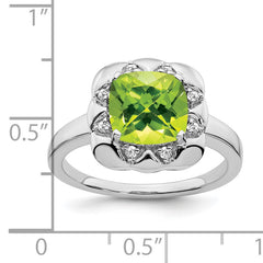 14k White Gold Peridot and Diamond Ring