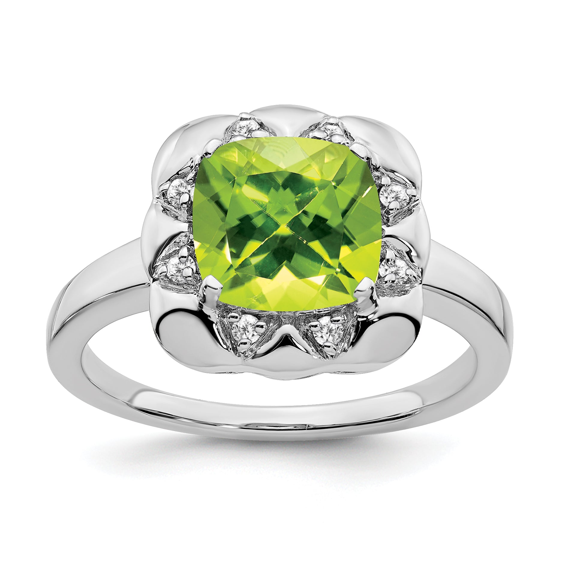 14k White Gold Peridot and Diamond Ring