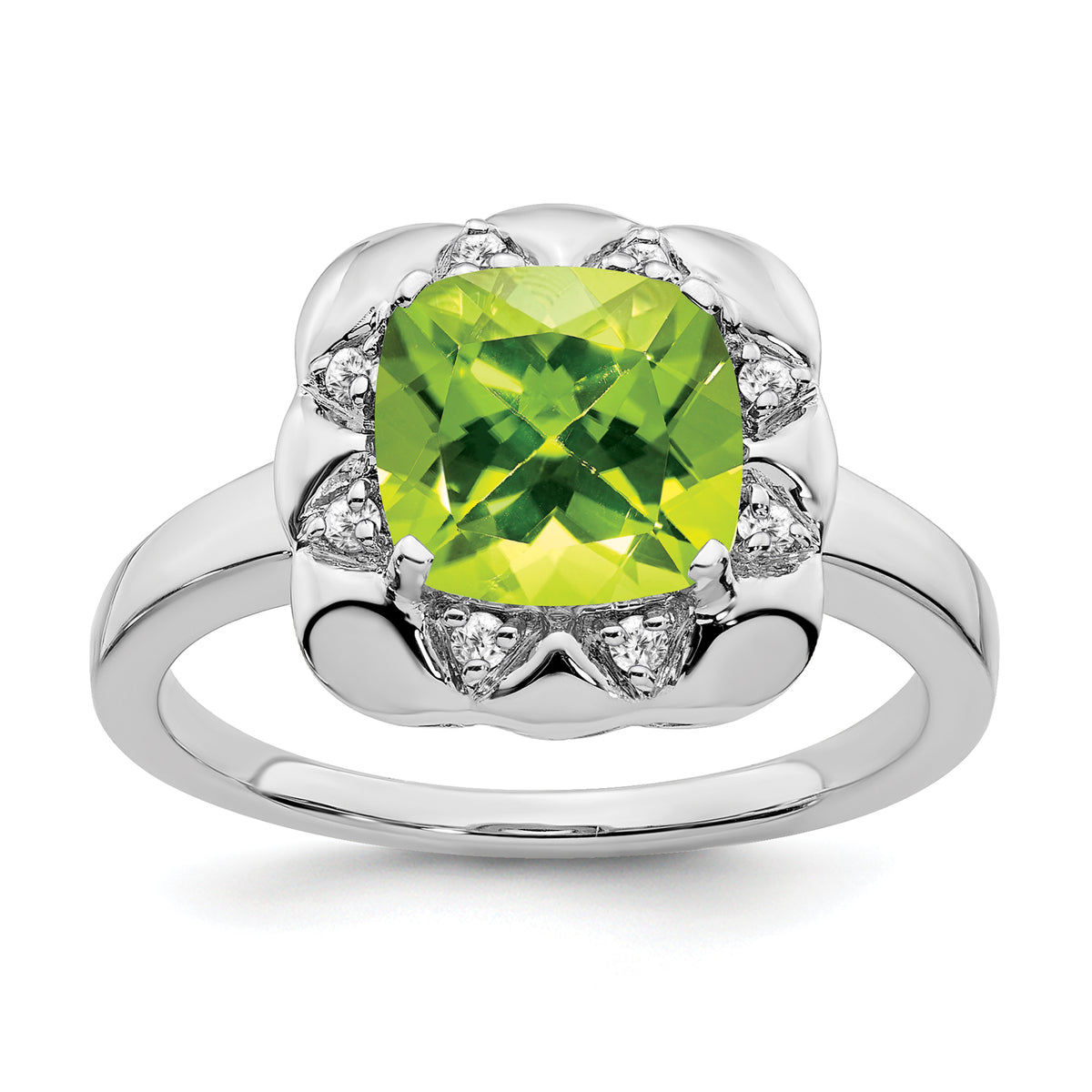 14k White Gold Peridot and Diamond Ring