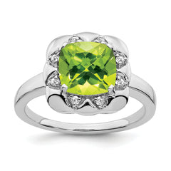 14k White Gold Peridot and Diamond Ring