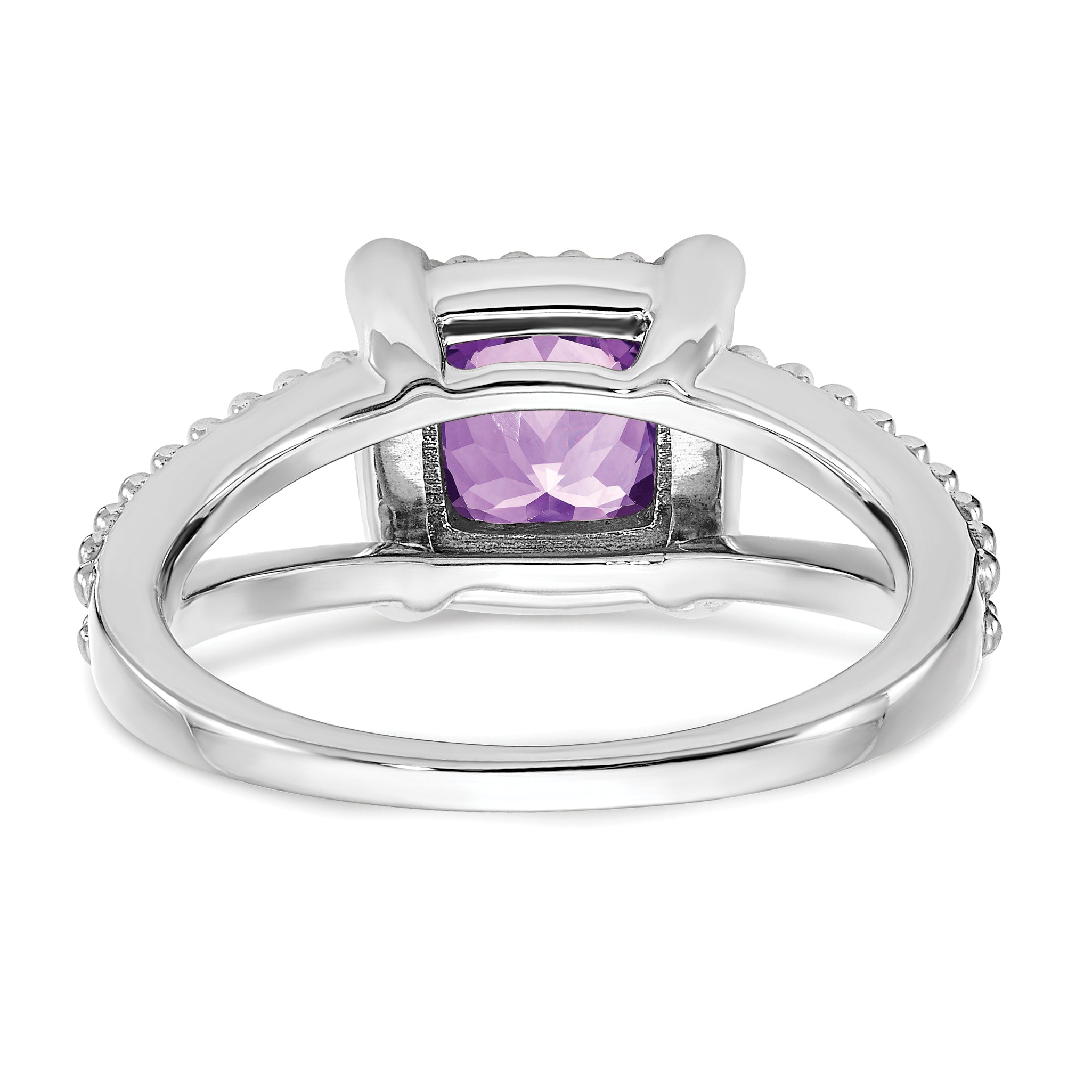 14k White Gold Cushion Amethyst and Diamond Ring