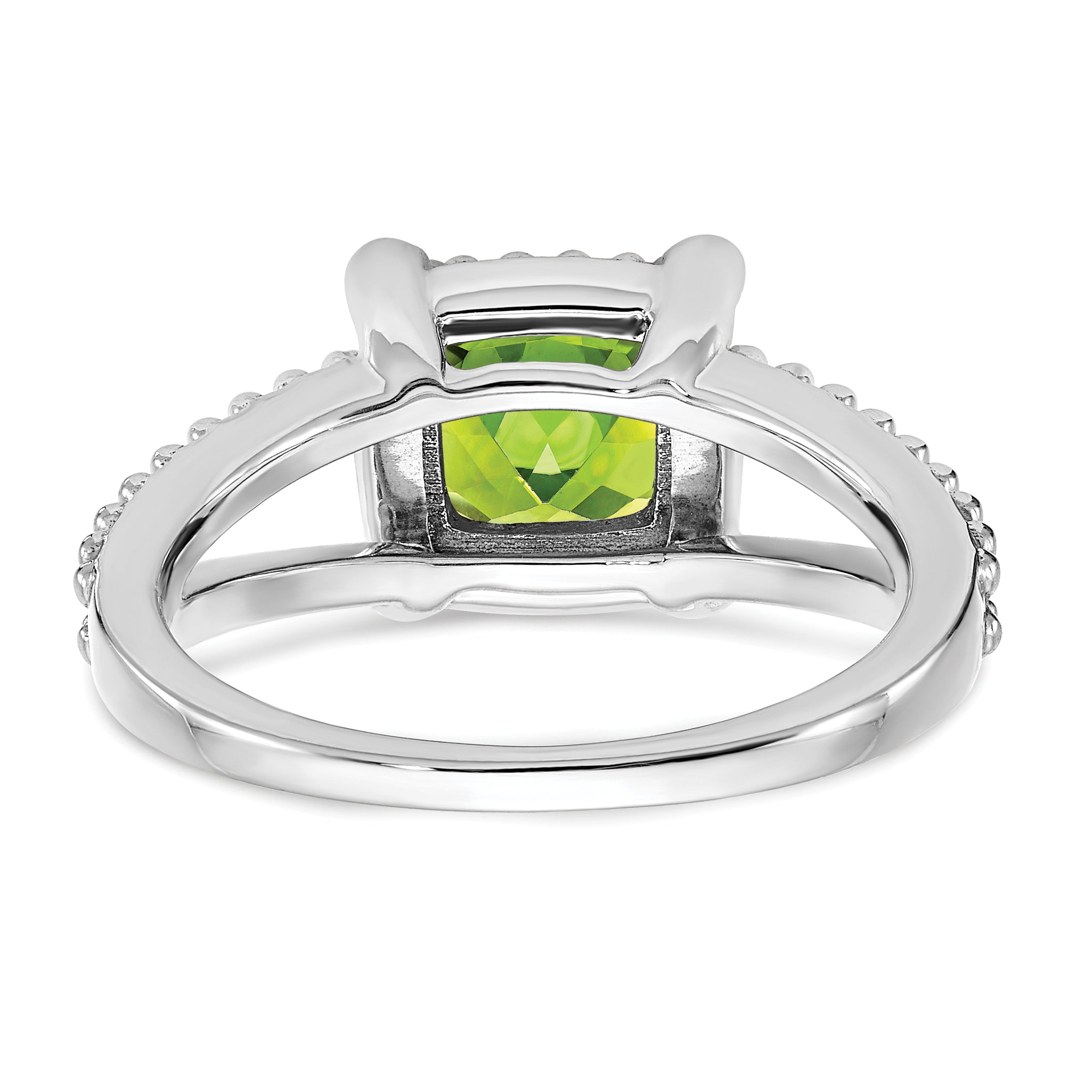 14k White Gold Cushion Peridot and Diamond Ring