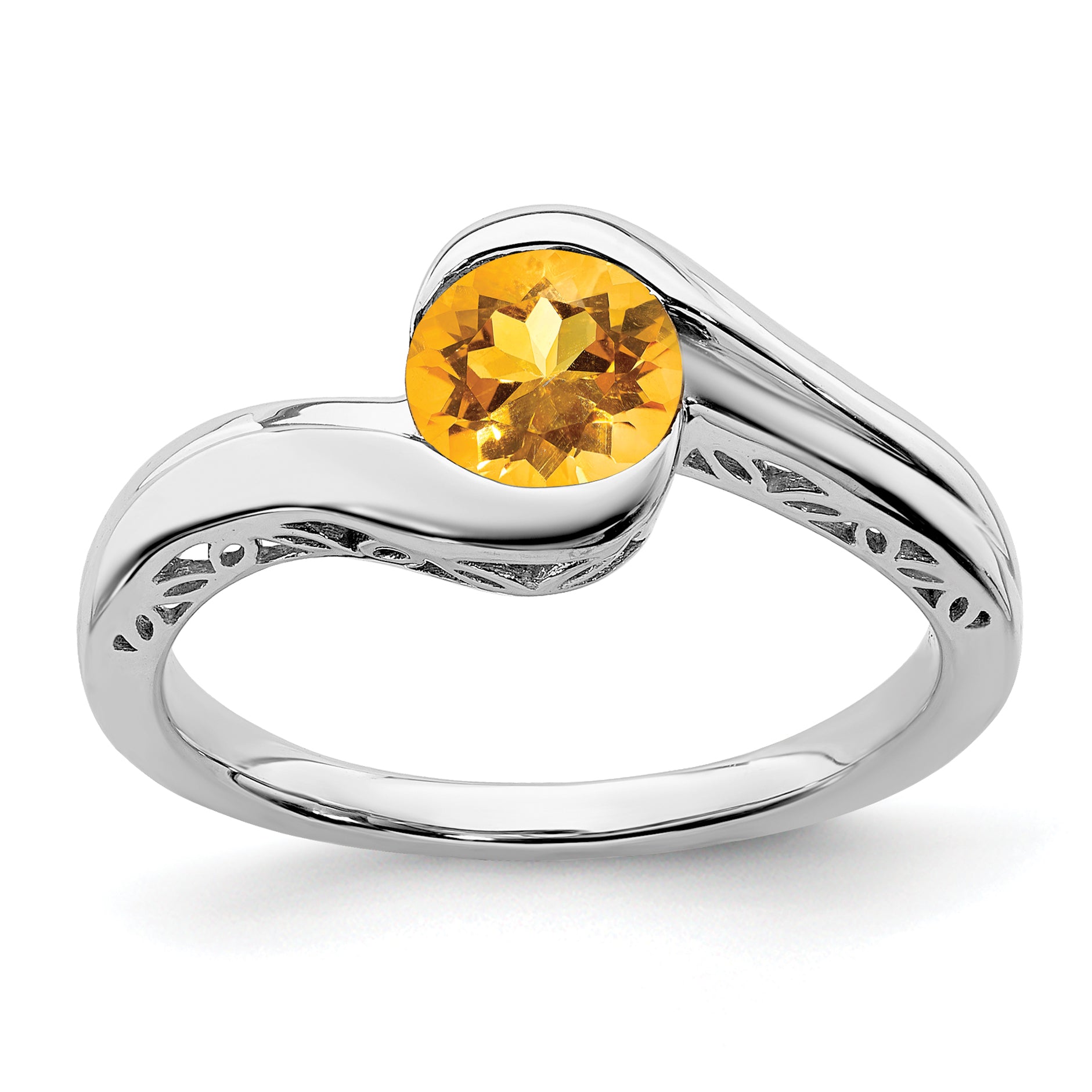 14k White Gold Citrine Bypass Ring Main image