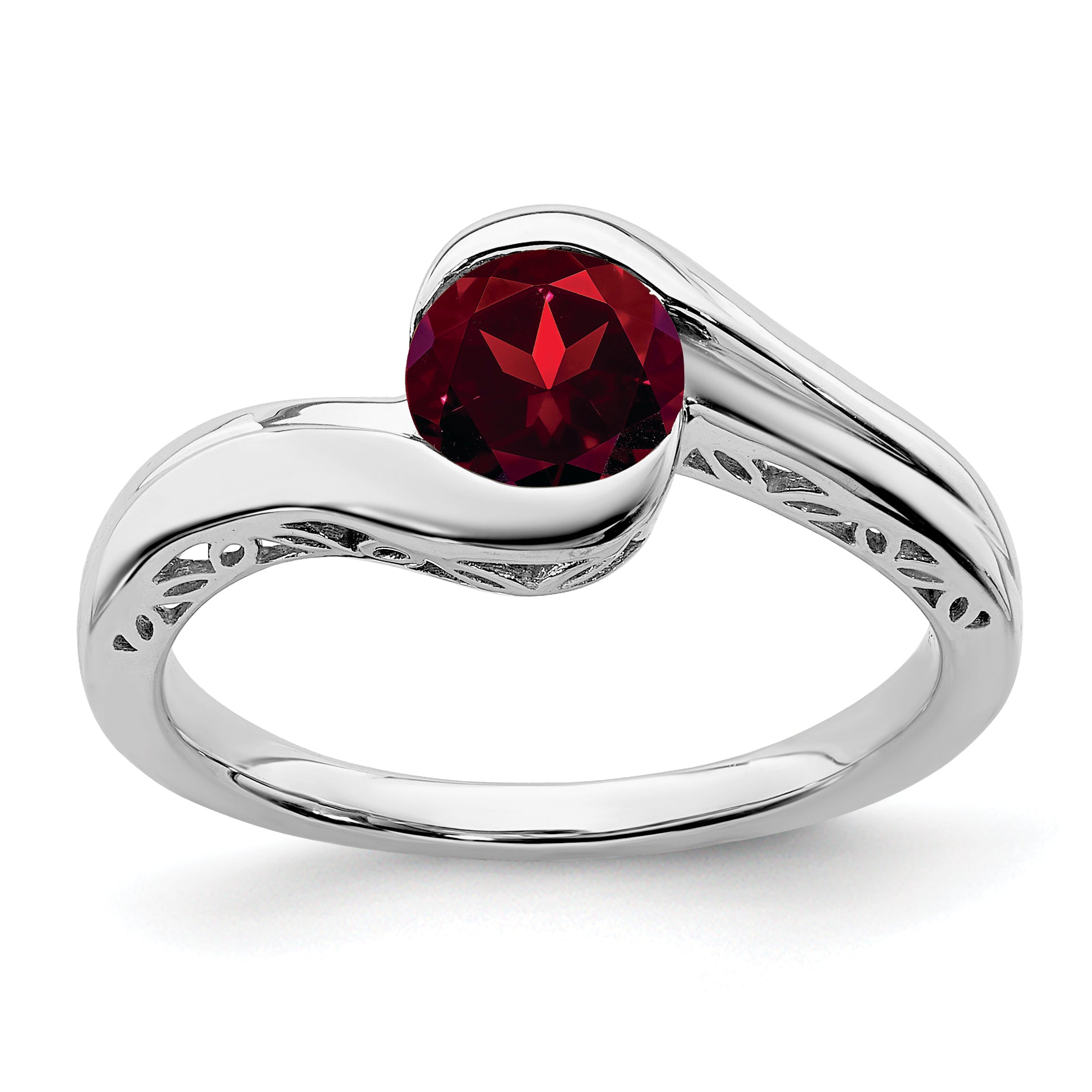 10k White Gold Garnet Bypass Ring Main image
