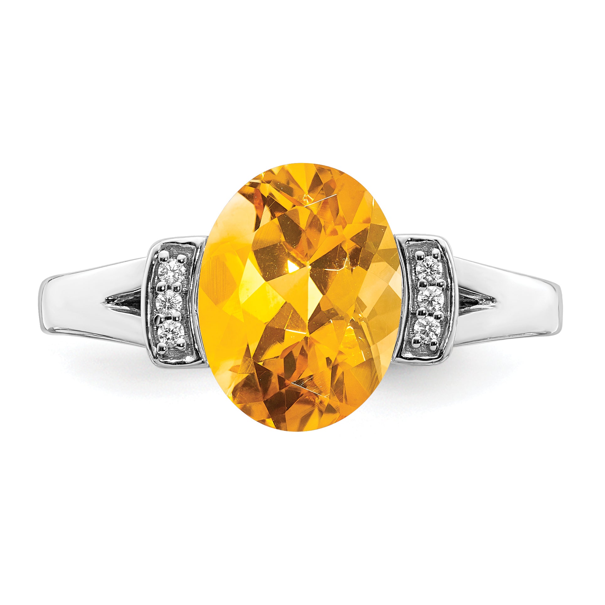 14k White Gold Oval Citrine and Diamond Ring