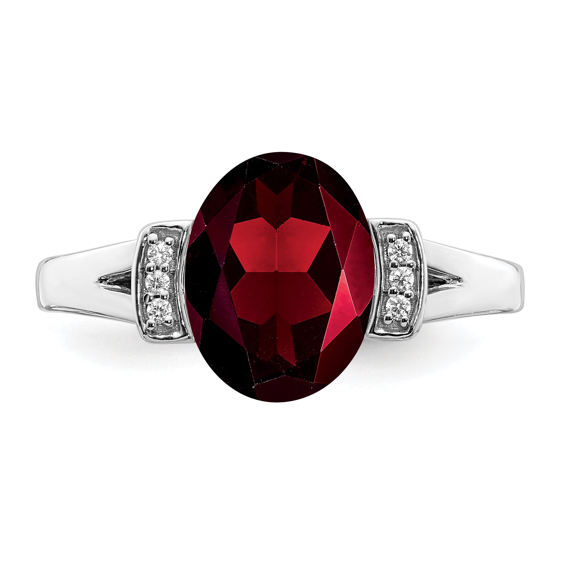 14k White Gold Oval Garnet and Diamond Ring