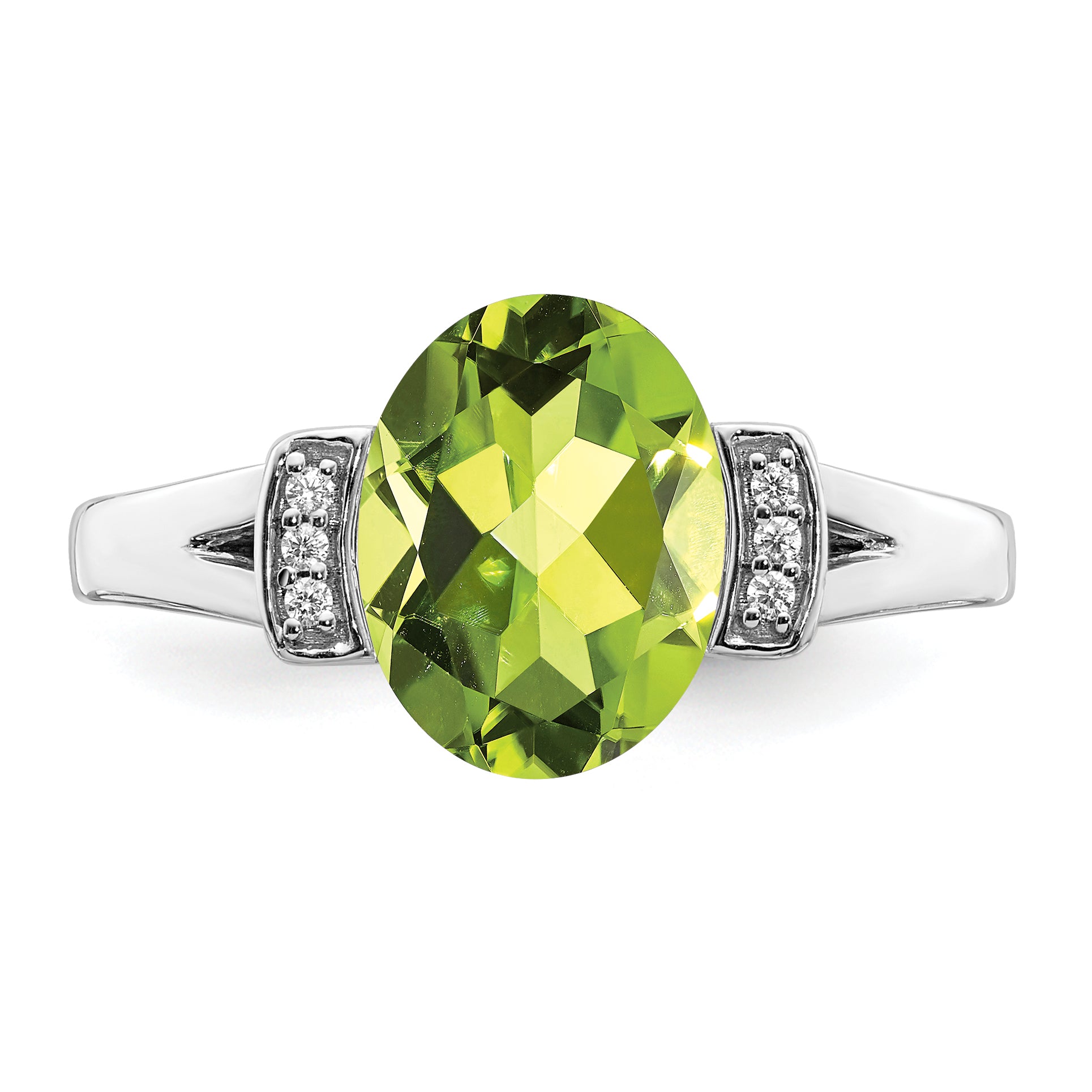 14k White Gold Oval Peridot and Diamond Ring