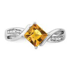 14k White Gold Square Citrine and Diamond Ring