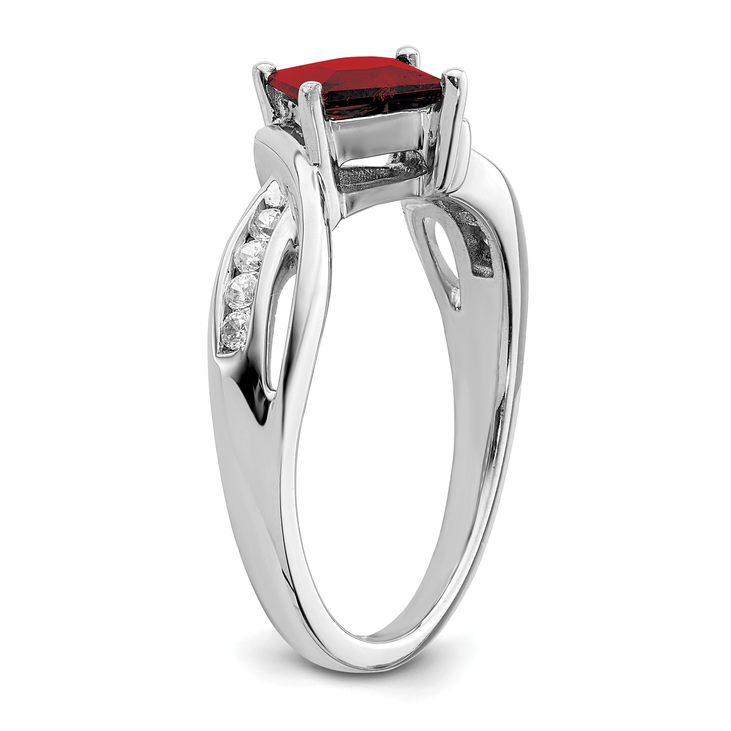 14k White Gold Square Garnet and Diamond Ring