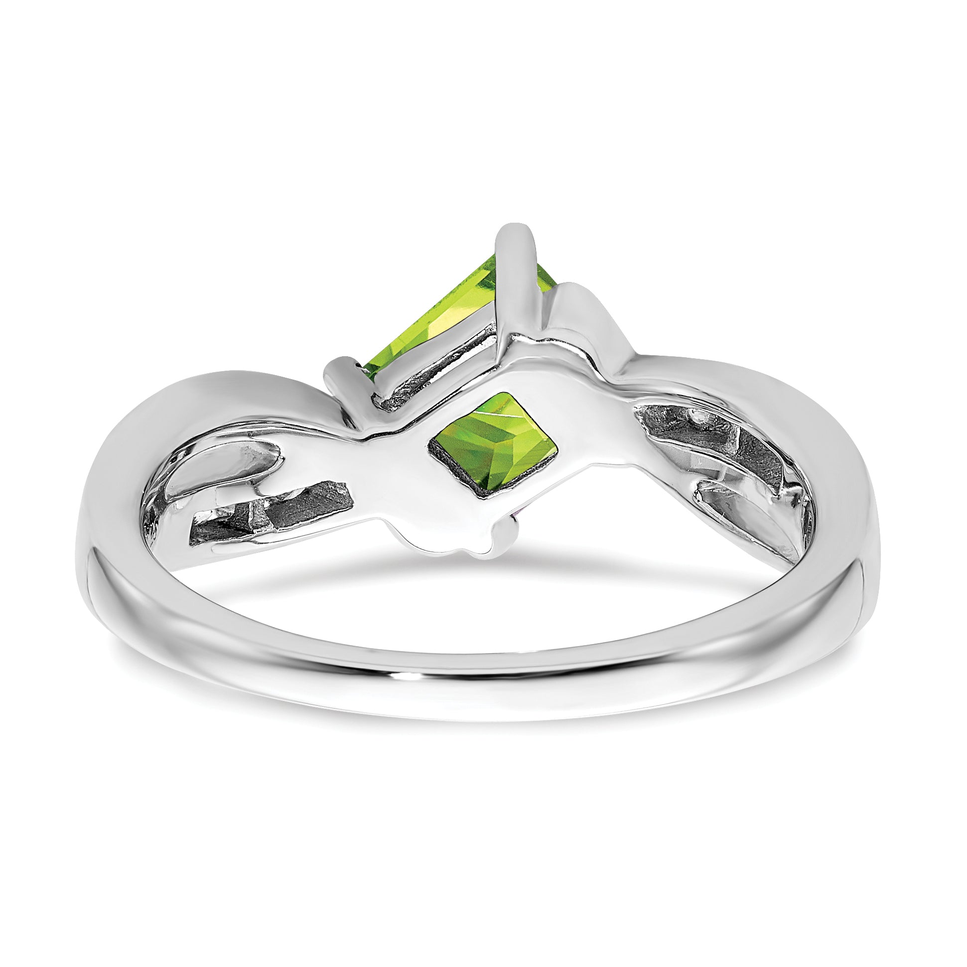 14k White Gold Square Peridot and Diamond Ring