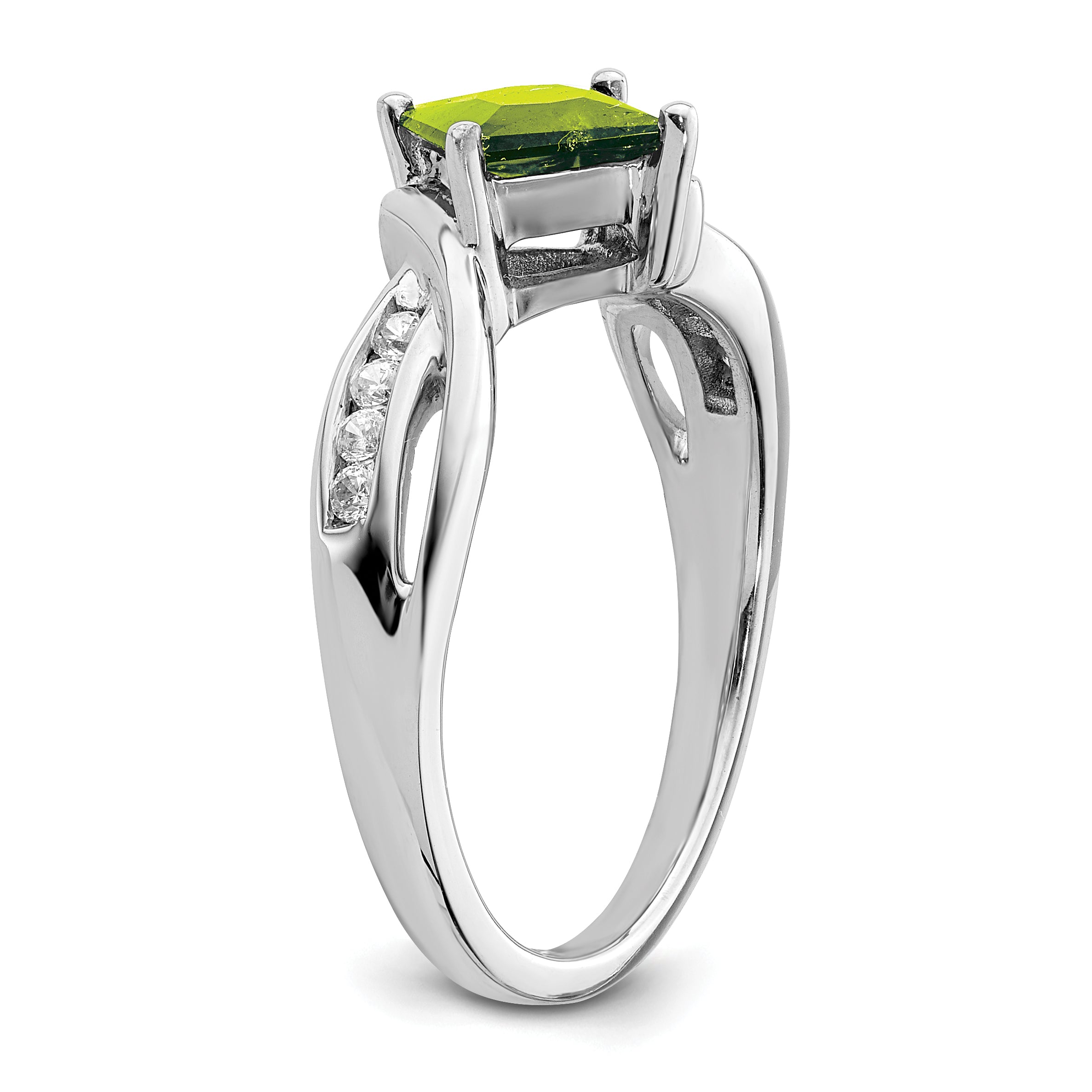 14k White Gold Square Peridot and Diamond Ring