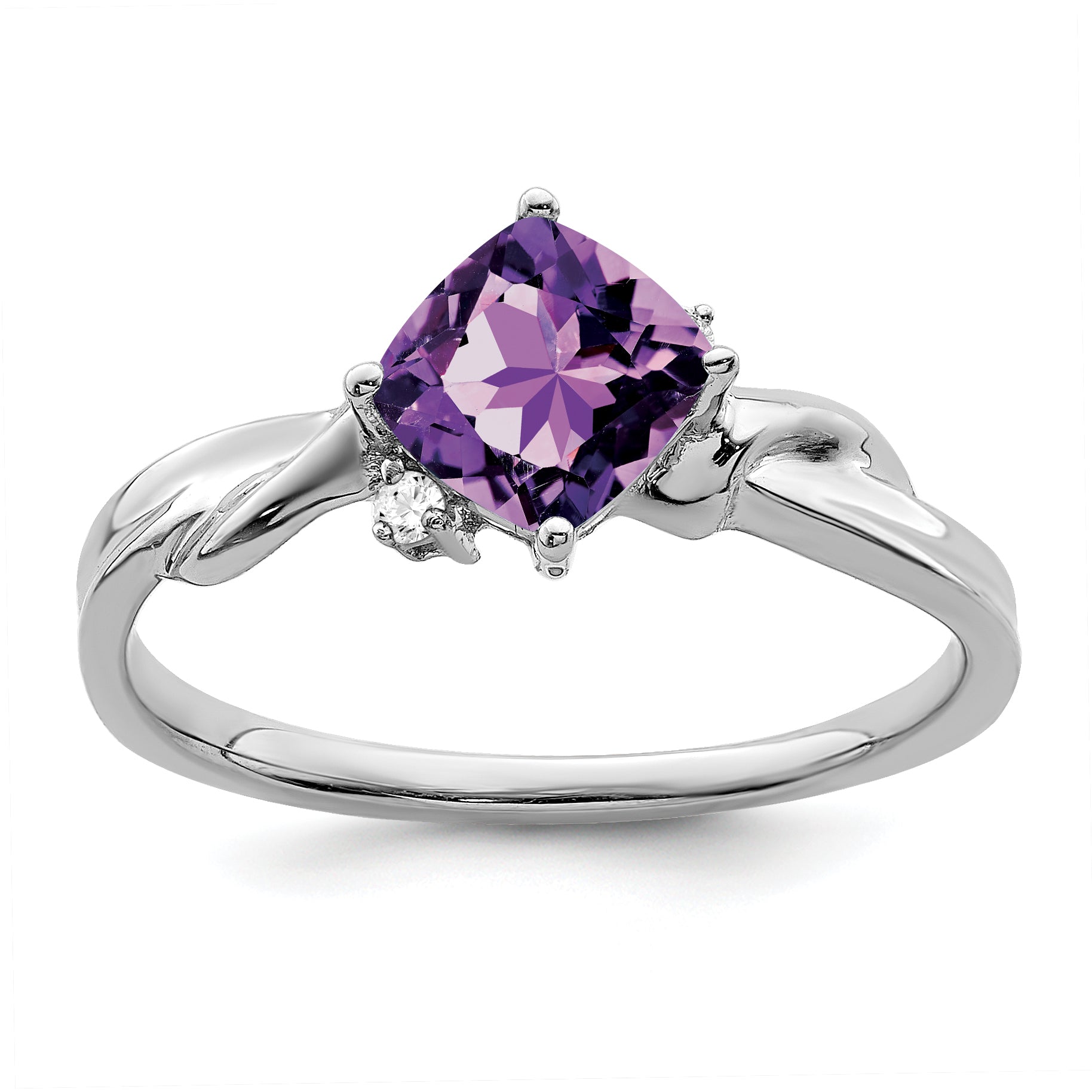 14k White Gold Cushion Amethyst and Diamond Ring Main image
