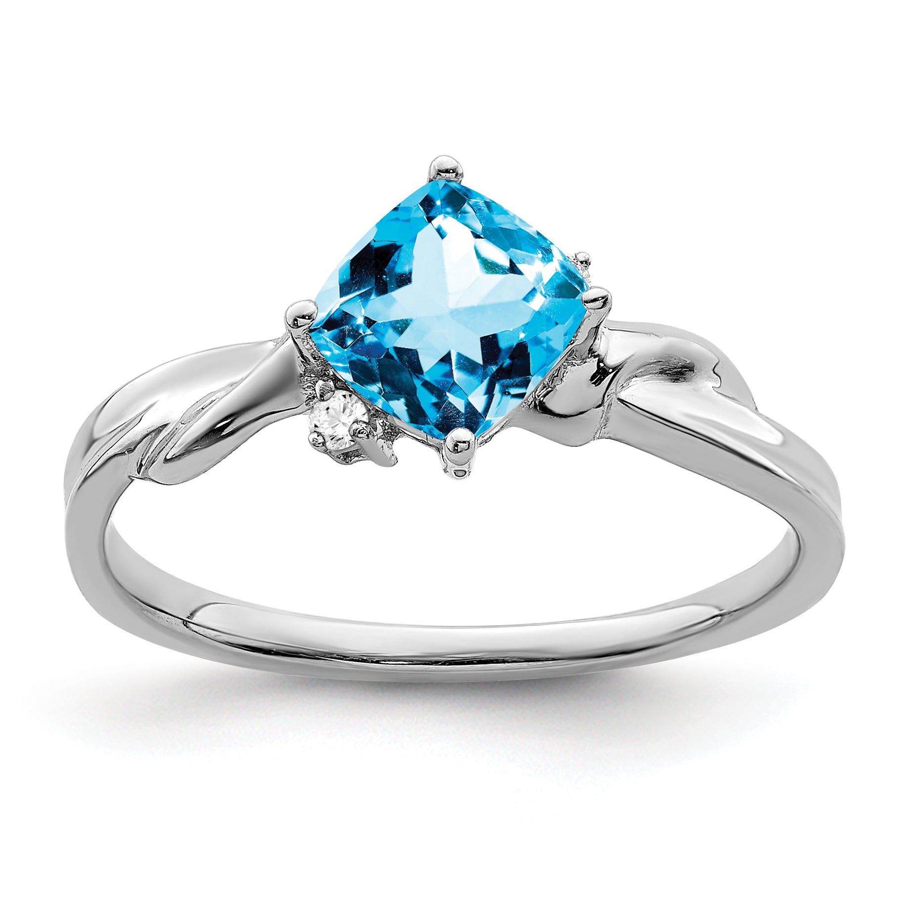 14k White Gold Cushion Blue Topaz and Diamond Ring Main image