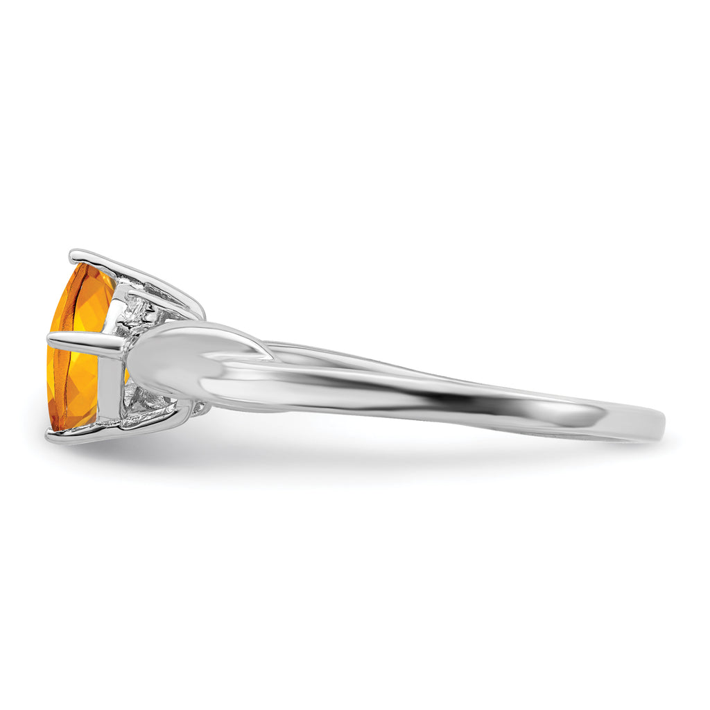 14k White Gold Cushion Citrine and Diamond Ring