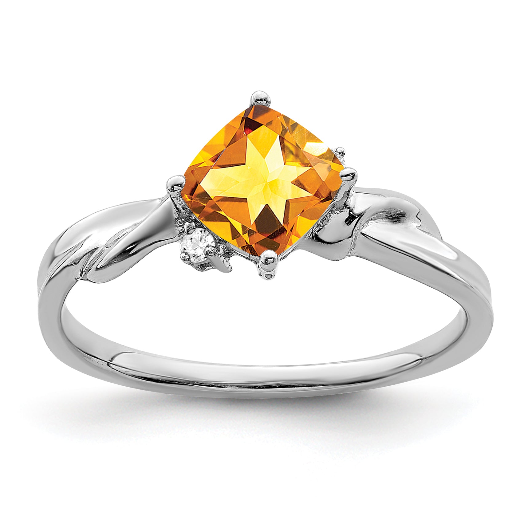 14k White Gold Cushion Citrine and Diamond Ring Main image