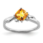 14k White Gold Cushion Citrine and Diamond Ring