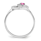 14k White Gold Created Pink Sapphire and Diamond Heart Ring