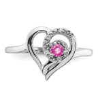 14k White Gold Created Pink Sapphire and Diamond Heart Ring