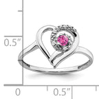 14k White Gold Created Pink Sapphire and Diamond Heart Ring