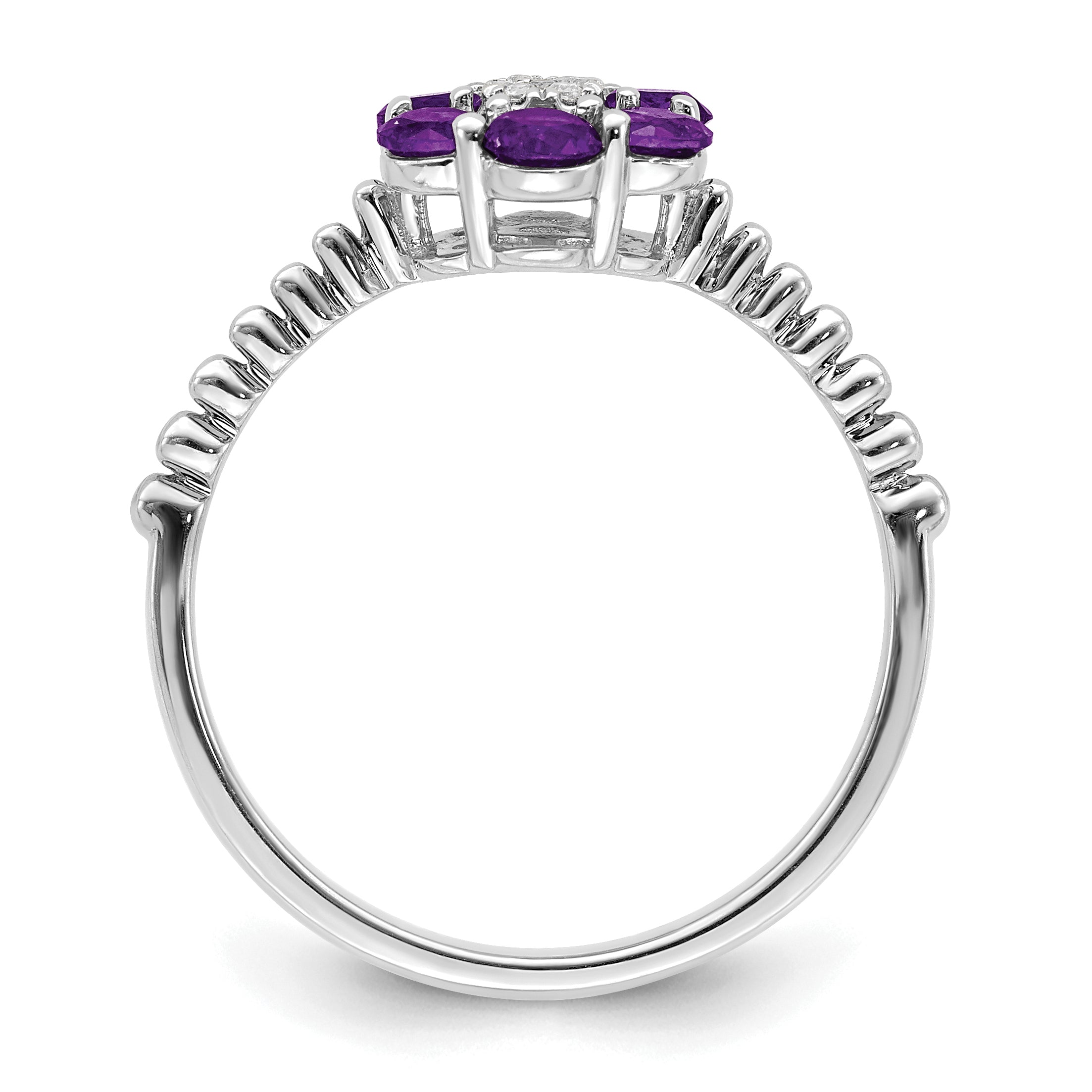14k White Gold Amethyst and Diamond Floral Ring Secondary image