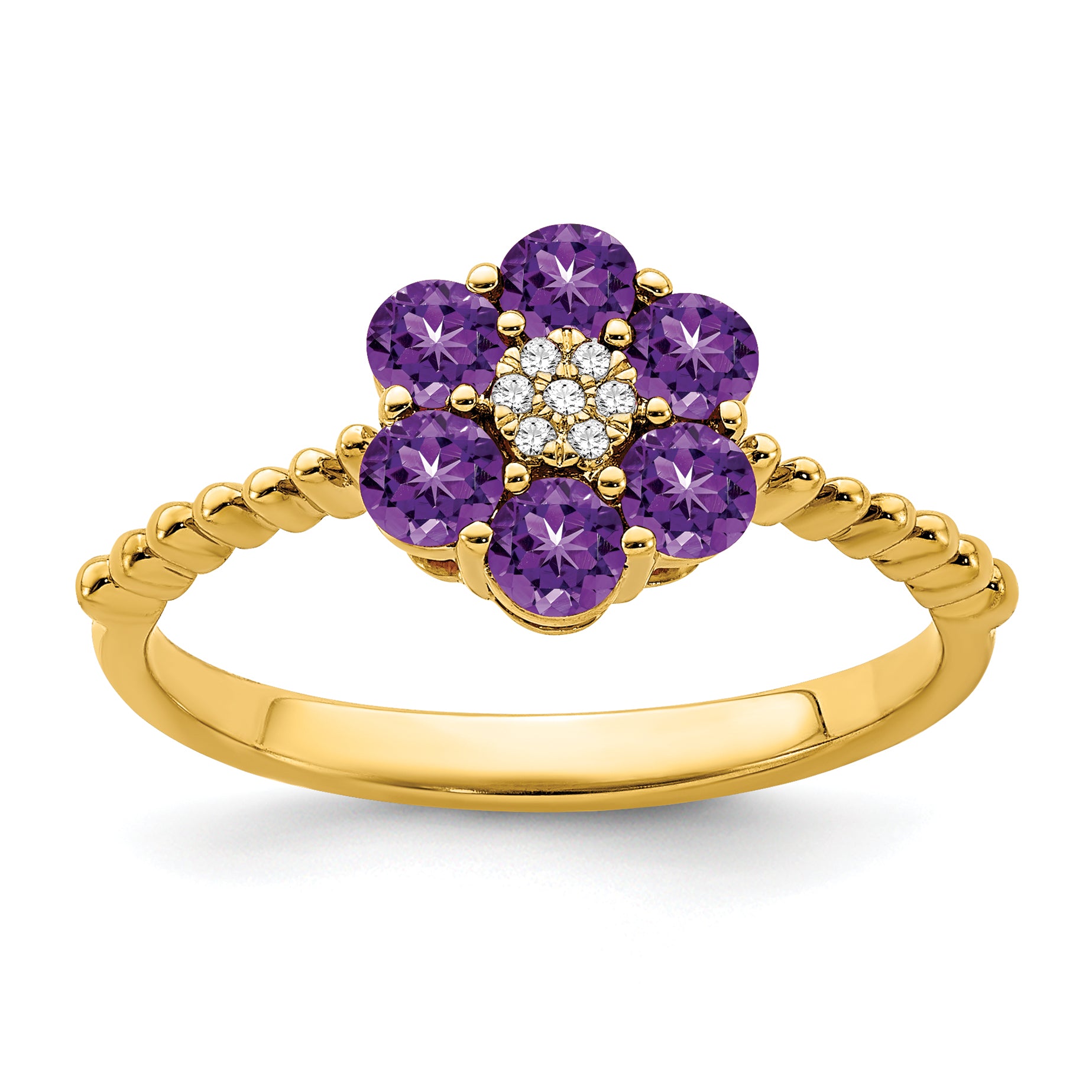 14k Amethyst and Diamond Floral Ring Main image