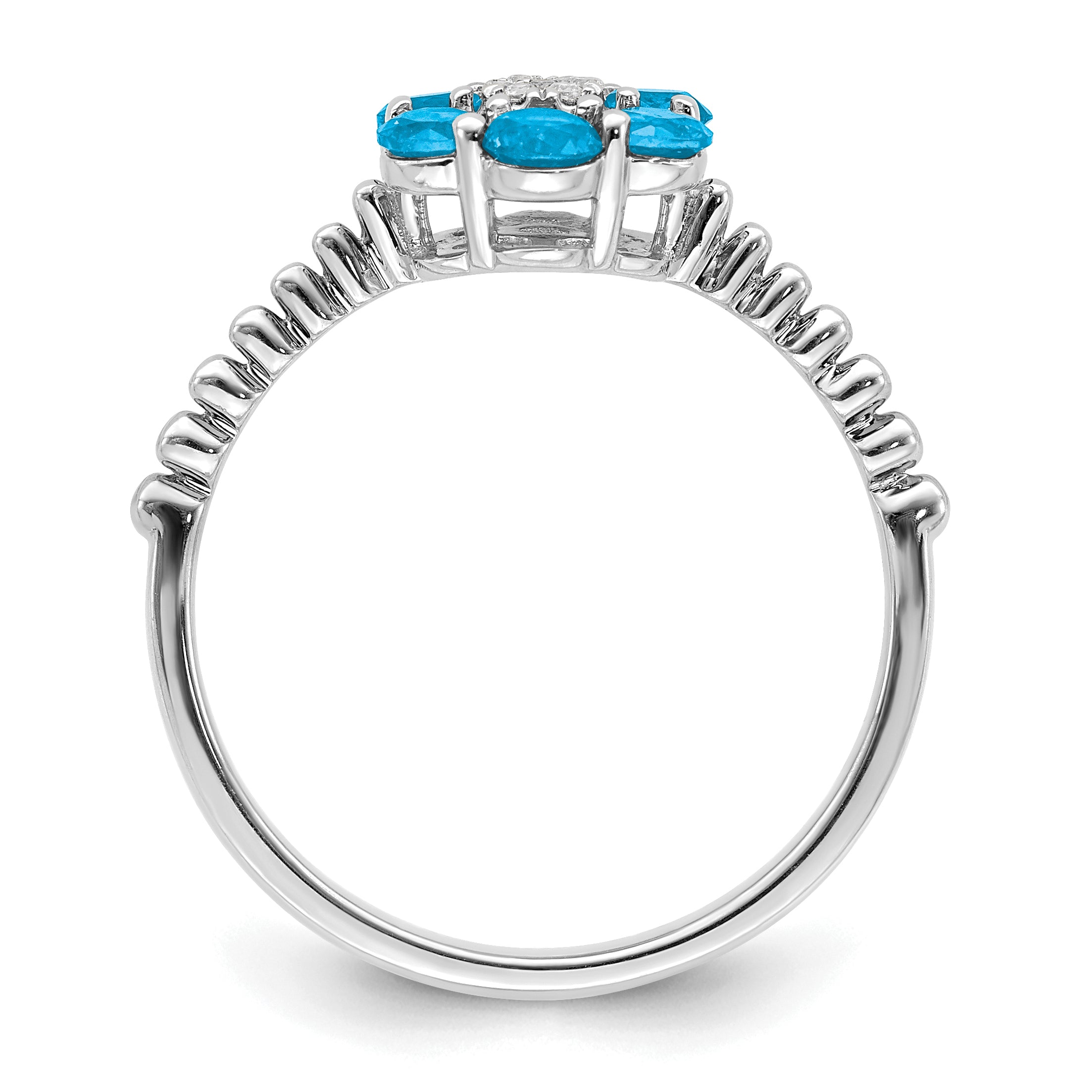 14k White Gold Blue Topaz and Diamond Floral Ring