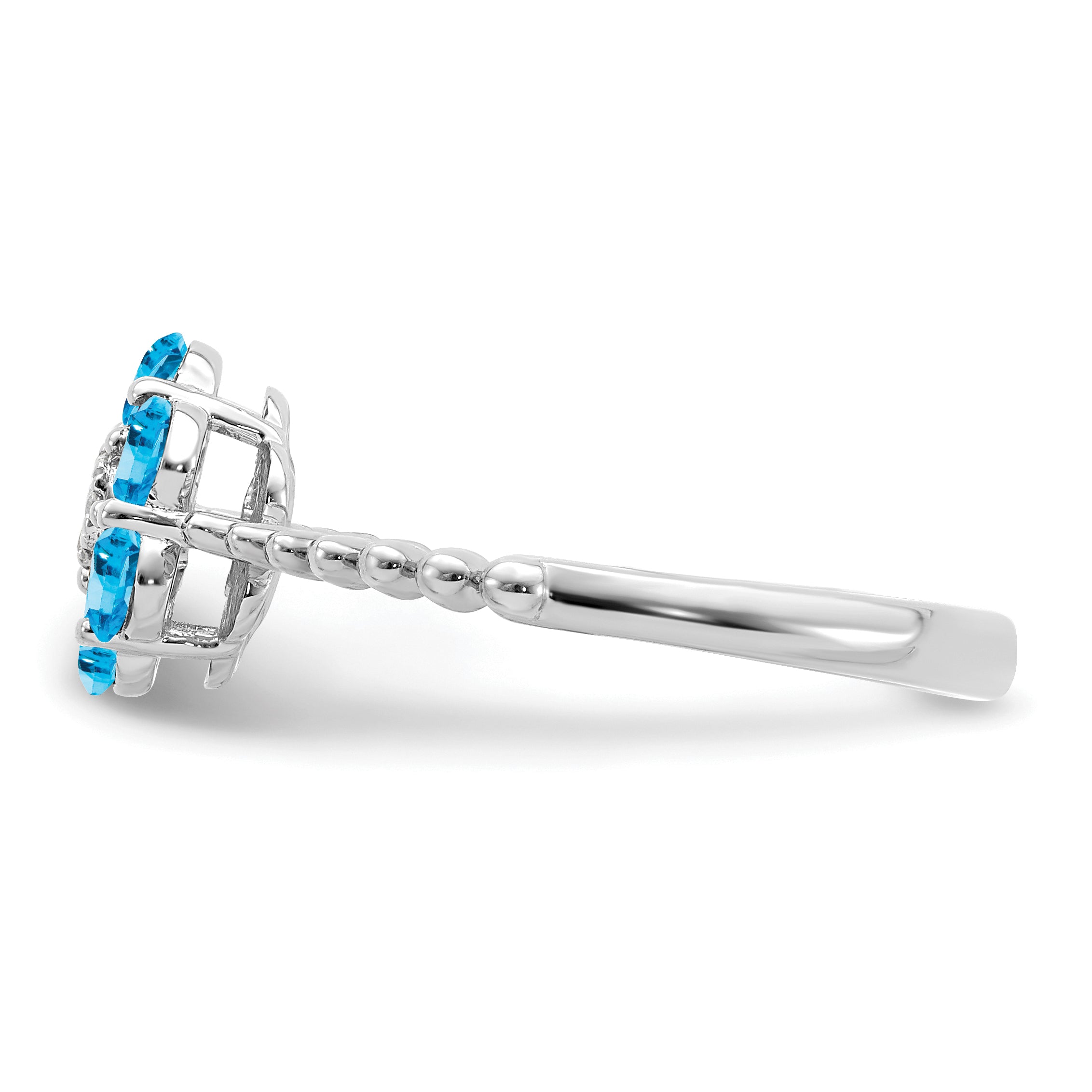 14k White Gold Blue Topaz and Diamond Floral Ring