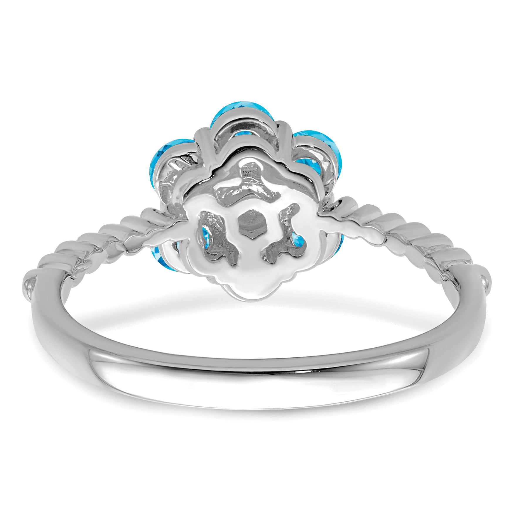 14k White Gold Blue Topaz and Diamond Floral Ring