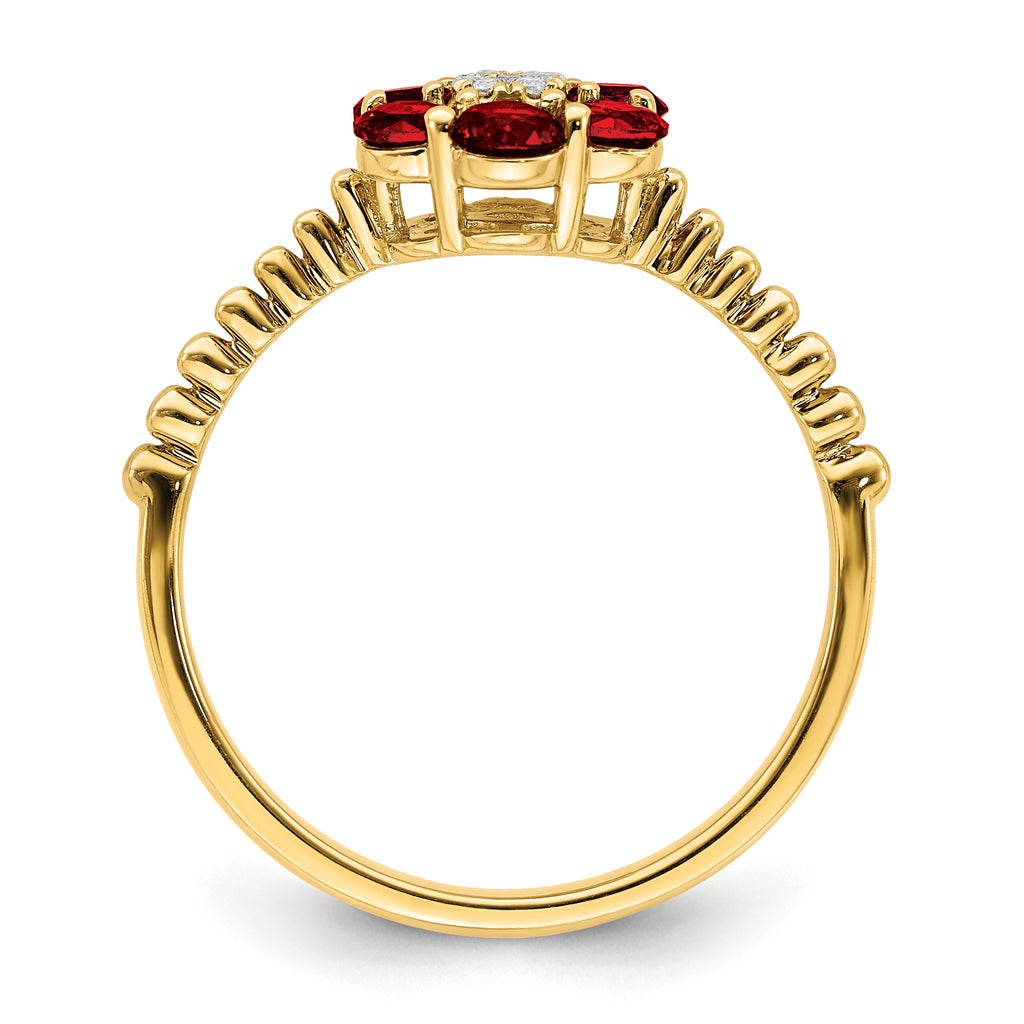 14k Garnet and Diamond Floral Ring