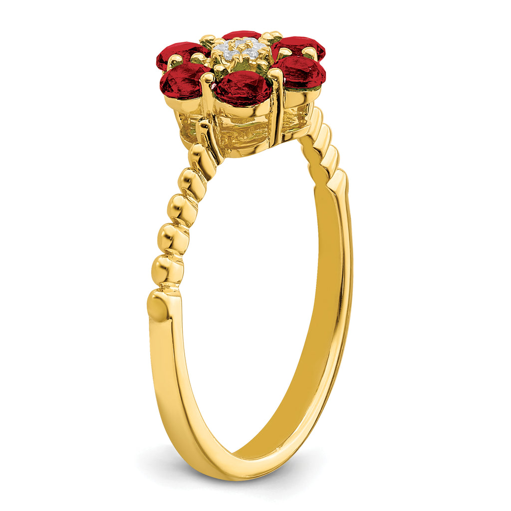 14k Garnet and Diamond Floral Ring