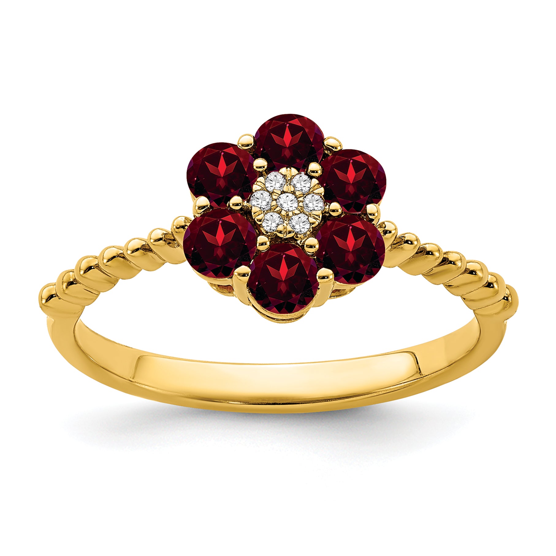 14k Garnet and Diamond Floral Ring Main image